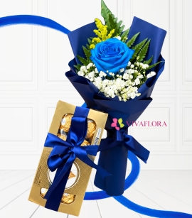 Rosa decorada y caja de chocolates💙